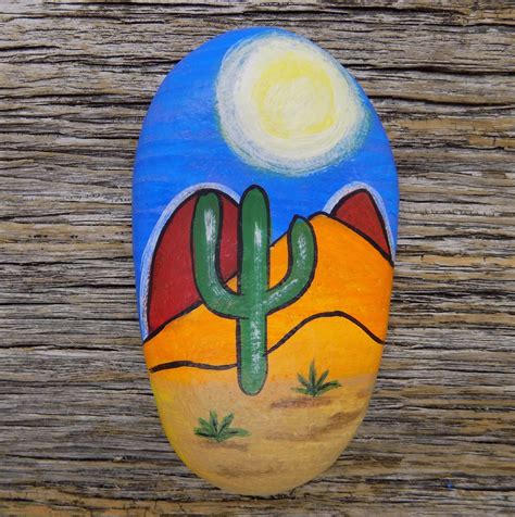Desert Scene Hand Painted Rock Decorative Accent Stone Etsy In 2021