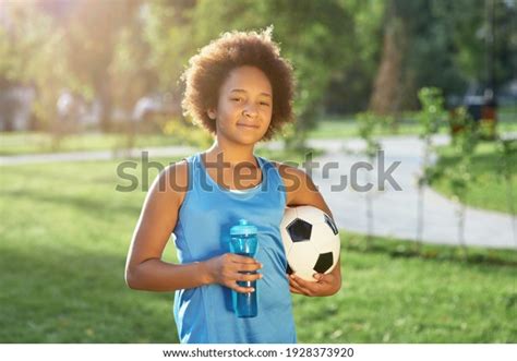Cute Girl Soccer Ball Bottle Water Stock Photo 1928373920 Shutterstock