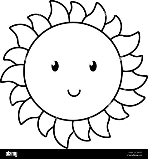 Happy Sun Cartoon Isolated Vector Illustration Editable Design In Black