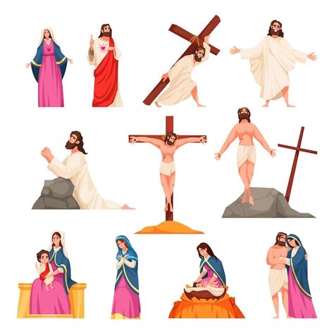 Premium Vector Holy Bible New Testament Cartoon Icons Set With Jesus