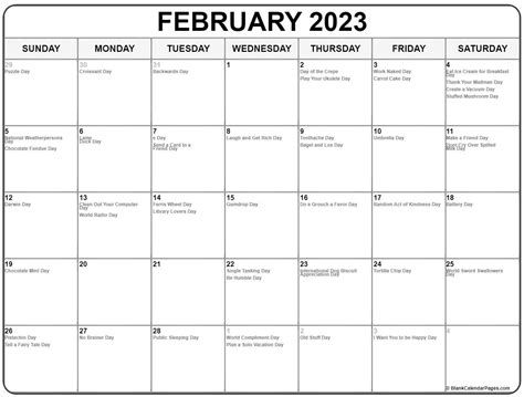 National Day Calendar Feb 2023 Get Calender 2023 Update