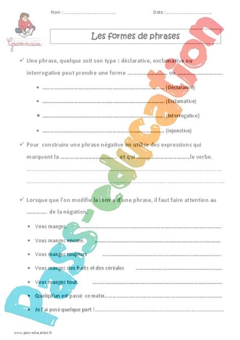 Le On Trace Crite Cours Formes De Phrases Cm T L Chargement Gratuit