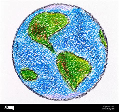 Hand Drawing Planet Earth Made By Wax Crayons Stock Photo Alamy