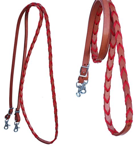 Horse Horse Western Leather Barrel Contest Reins W Red Nylon Lacing
