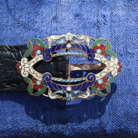 Cloisonné Enamel Belt Buckle Pippin Vintage Jewelry
