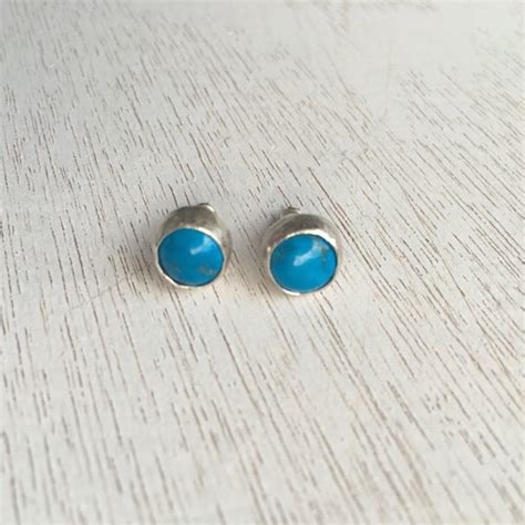 Turquoise Earrings Blue Stud Earrings Sterling Silver