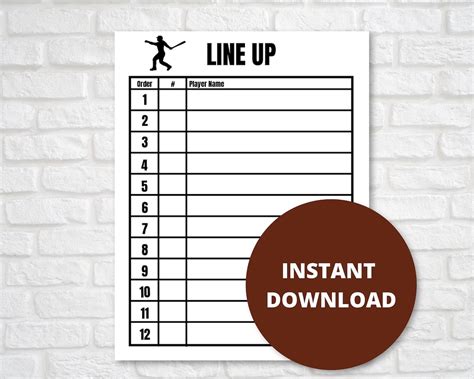 Batting Line Up Printable 12 Players Etsy