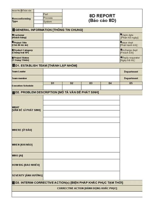 Dabei steht das kürzel 8d für die acht disziplinen, die abgearbeitet werden müssen, um das problem, das der reklamation zugrunde liegt, lösen und überwinden zu können. 8d Report Form