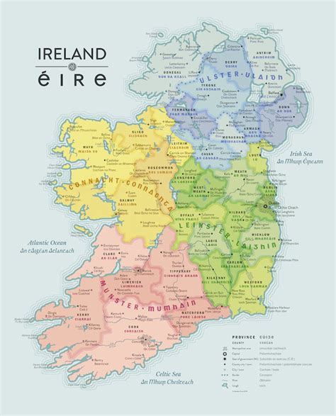 Beautiful Map Of Ireland In English And Irish Gaeilge Etsy In 2021