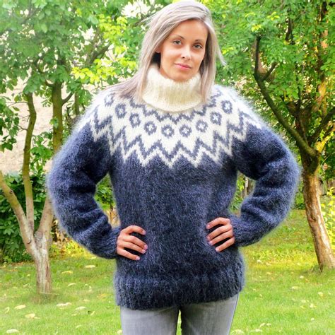 Hand Knit Mohair Sweater Icelandic Nordic Fuzzy Gray By Extravagantza S