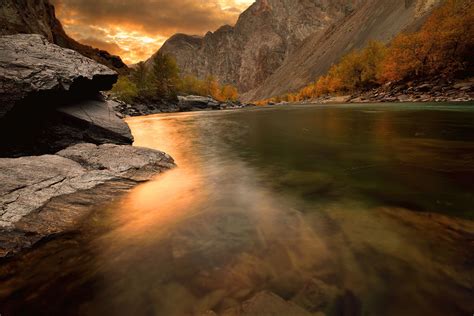 Sunset On The Mountain River River Mountain River The Mountain