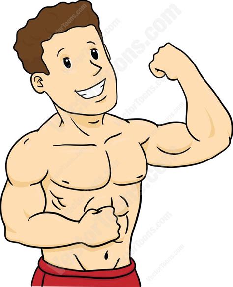 Fit Young Man Showing Off His Arm Muscles Cartoon Clip Art Character