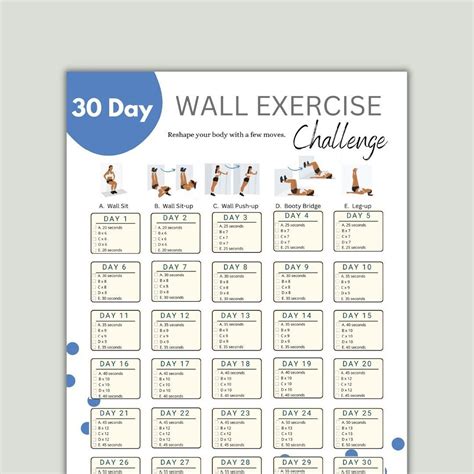 30 Day Wall Exercise Challenge Printable Wall Fitness Quick Workout