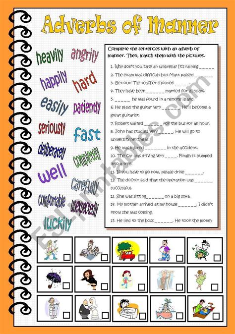 Adverbs Of Manner Worksheet