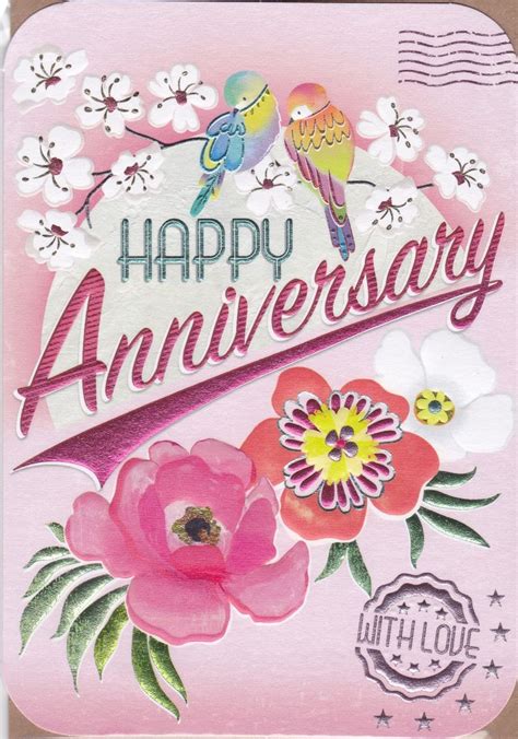 Birds And Flowers Happy Anniversary Card Karenza Paperie
