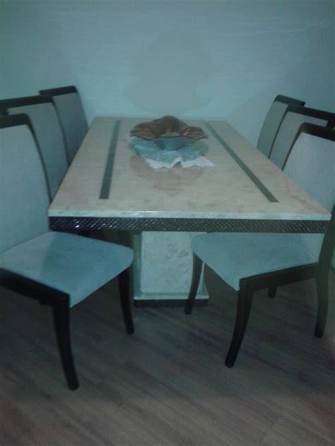 Base em aço para mesa de jantar madeira granito vidro 65x65. Mesa De Mármore Trabalhada Em Rattan Com 6 Cadeiras 2,00x1 ...