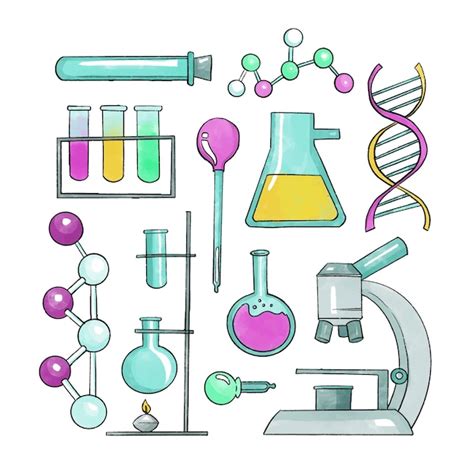 Paquete De Objetos De Laboratorio De Ciencias Dibujado A Mano Vector