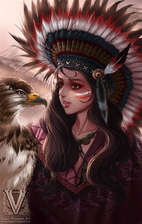 Artstation Jui Indian Girl Cu Lu Native American Headdress