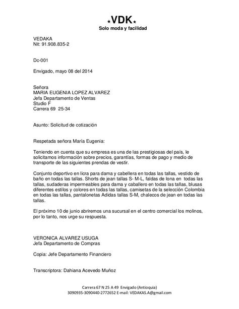 Carta De Solicitud De Cotizacion De Productos Assistente Administrativo