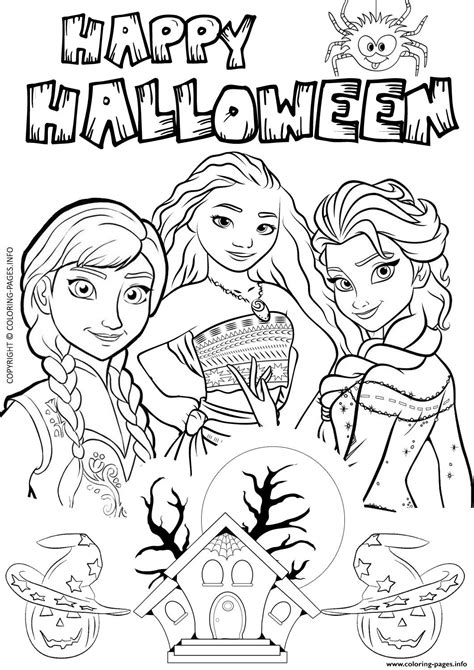 Halloween costume trick or treaters coloring page. Halloween Frozen Elsa Moana Disney Coloring Pages Printable