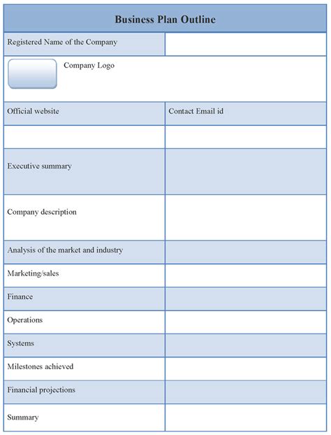 Outline Template For Business Plan Format Of Business