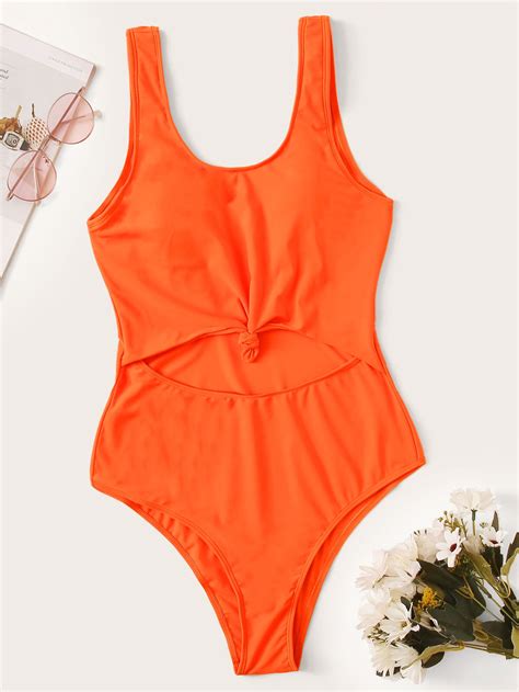 Neon Orange Cut Out Front One Piece Swimwear Check Out This Neon Orange