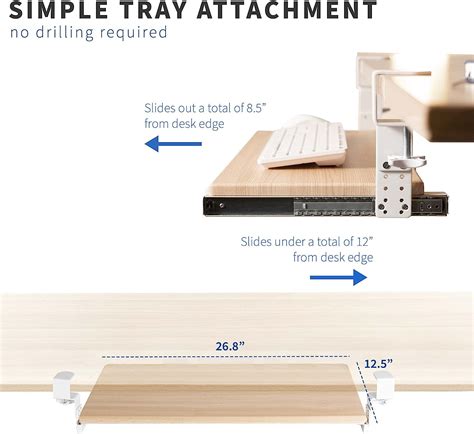 Buy Vivo Large Height Adjustable Under Desk Keyboard Tray C Clamp