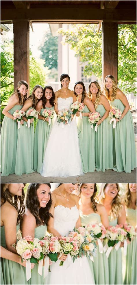 Mint Green And Pink Wedding Bouquets Brides Ivory And Mint Green