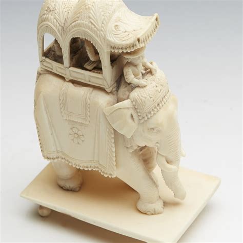 Finely Carved Antique Indian Ivory Elephant With Howdah 19th C