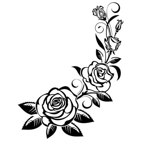 Floral Border Black White Roses Clip Art Illustrations Royalty Free