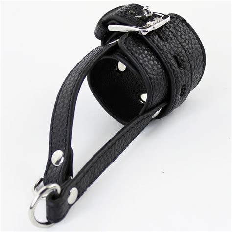 Male Sex Toy Ball Stretcher Pvc Leather Fetish With Pulls Ring Attach Extra Weight Adjustment