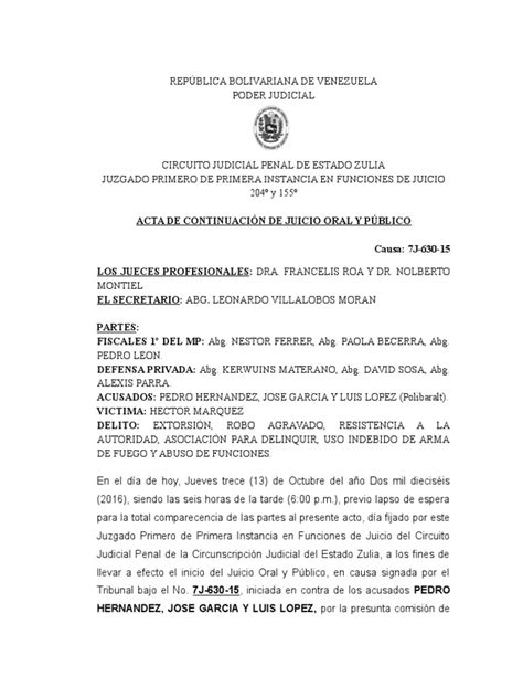 Ejemplo De Acta De Audiencia De Juicio Oral Penal Ejemplo Sencillo