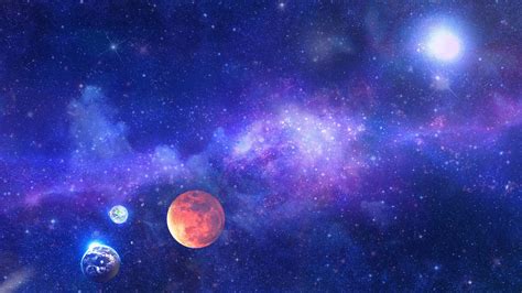Digital Art Universe Space Stars Planet Glowing Nebula Blue