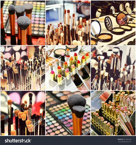 Collage Different Cosmetic Brushes Makeup Set Stock Photo 371956180