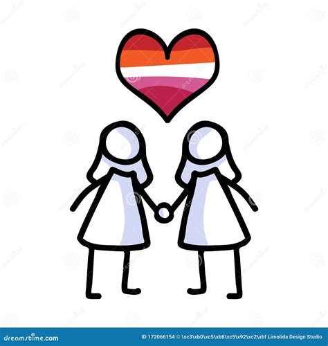 hand drawn stick figure of lesbian marriage concept of lgbt equality for diversity illustration