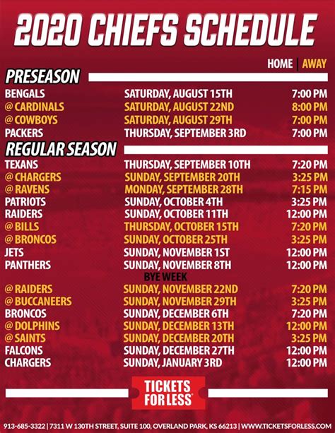 Chiefs Printable Schedule Kansas City Chiefs Schedule With Regard To