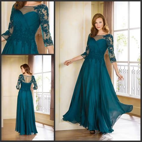 Teal Chiffon Mother Of The Bride Dresses With Lace Applique Women Formal Wedding Party Dresses