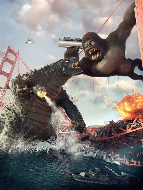 Kong as these mythic adversaries meet in a spectacular battle for the ages, with the fate of the world hanging in the balance. King Kong Vs. Godzilla in Awesome Digital Art by Vitorugo ...