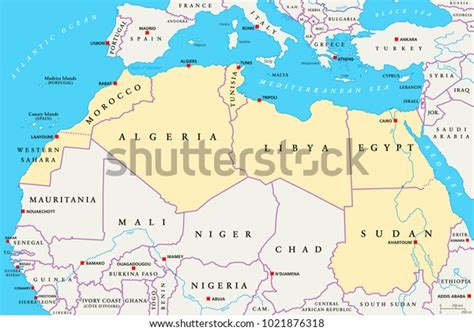 North Africa Region Political Map Yellow Stock Vector Royalty Free
