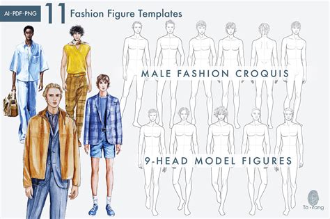 Male Fashion Figure Template 9 Head Fashion Croquis Catwalk Pose