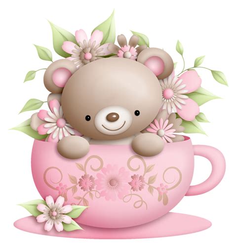 Cute Illustrations - Cup and Teddy with Flowers Decoration PNG Clipart | Cute illustrations ...