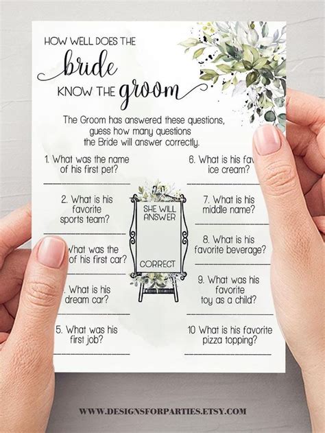 How Well Does The Bride Know The Groom Bridal Shower Game Greenery Eucalyptus Wedding Shower