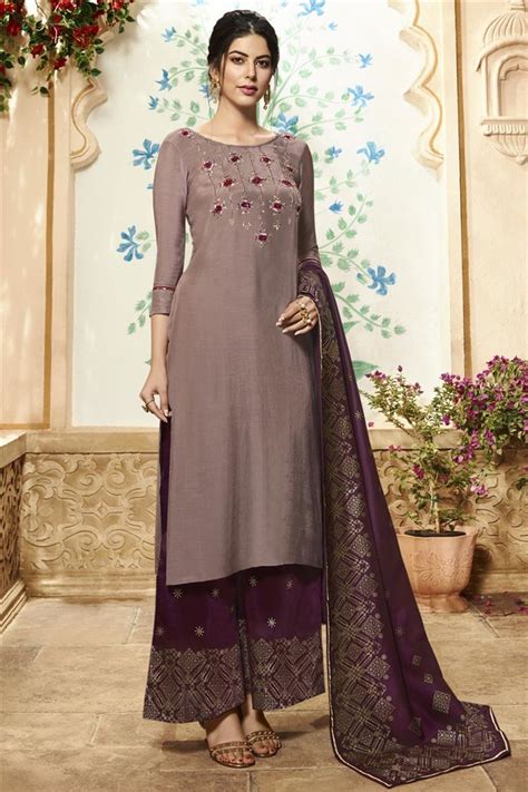 Mauve Readymade Palazzo Suit Readymade Outfits Salwar Kameez Designer Collection