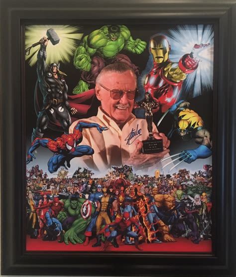 Stan Lee Marvel Comics Signed Canvas Autographed Framed Memorabilia