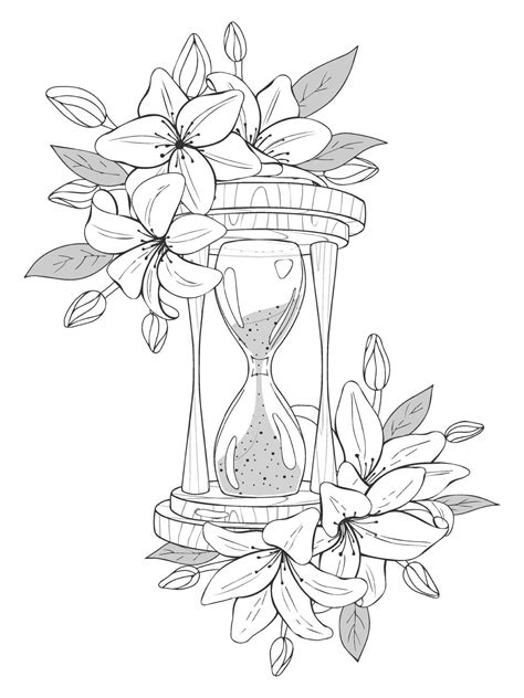 Hand Drawn Sketch Hourglass With Flowers Vector Illustration Isolated