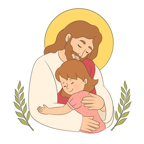 Jesús Abrazando A Una Niña Sintiendo Amor Y Cuidado En Los Brazos Del