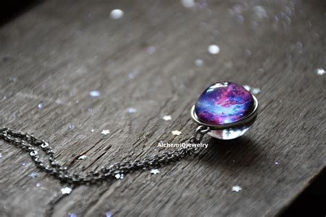 Galaxy Glass Necklacenebula Ball Necklacespace Double Sided Etsy