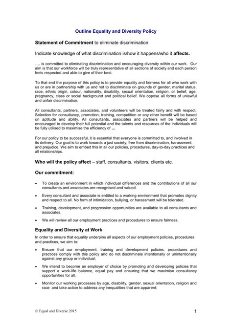 No template contains a default rule. Equality & Diversity policy template
