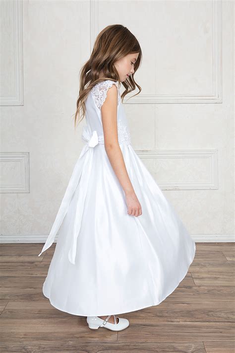 A Line First Communion Dress With Lace Cap Sleeves Buy Long Length