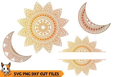 Sun & Moon Monogram - Mandala SVG PNG DXF Cut Files (363081) | Cut